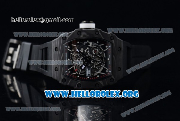 1:1 Richard Mille RM 35-02 RAFAEL NADA Japanese Miyota 9015 Automatic Black PVD Case with Skeleton Dial White Crown Black Rubber Strap - Click Image to Close